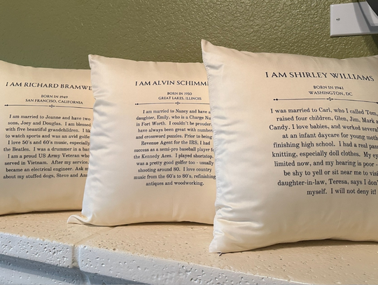 Buda senior living director crafts pillows for memory care residents