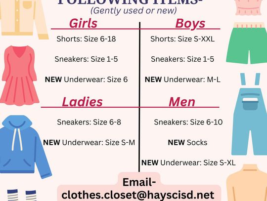 Hays CISD Clothes Closet seeks community donations