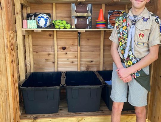 Local Boy Scout builds sports shed at Kyle Elementary