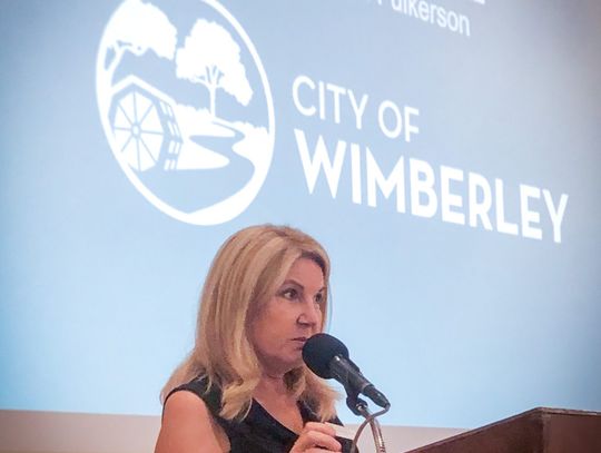 Mayor Gina Fulkerson presents the state of the city of Wimberley at Wimberley Valley Chamber luncheon