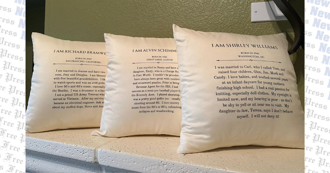 Buda senior living director crafts pillows for memory care residents