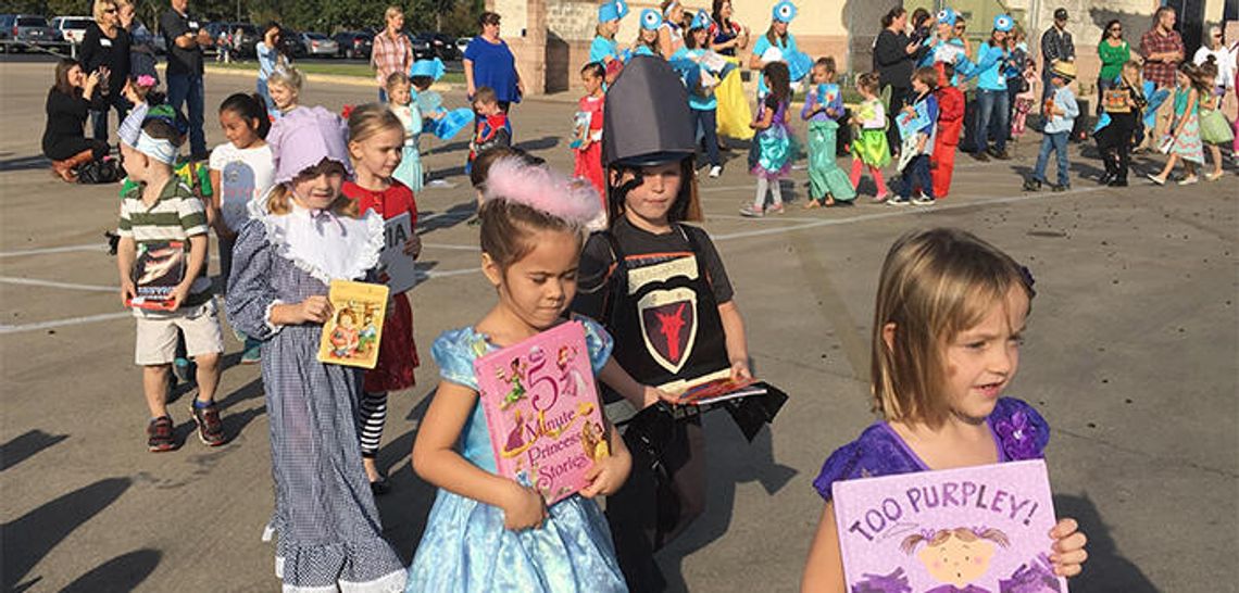 Characters on parade at Walnut Springs Elementary School