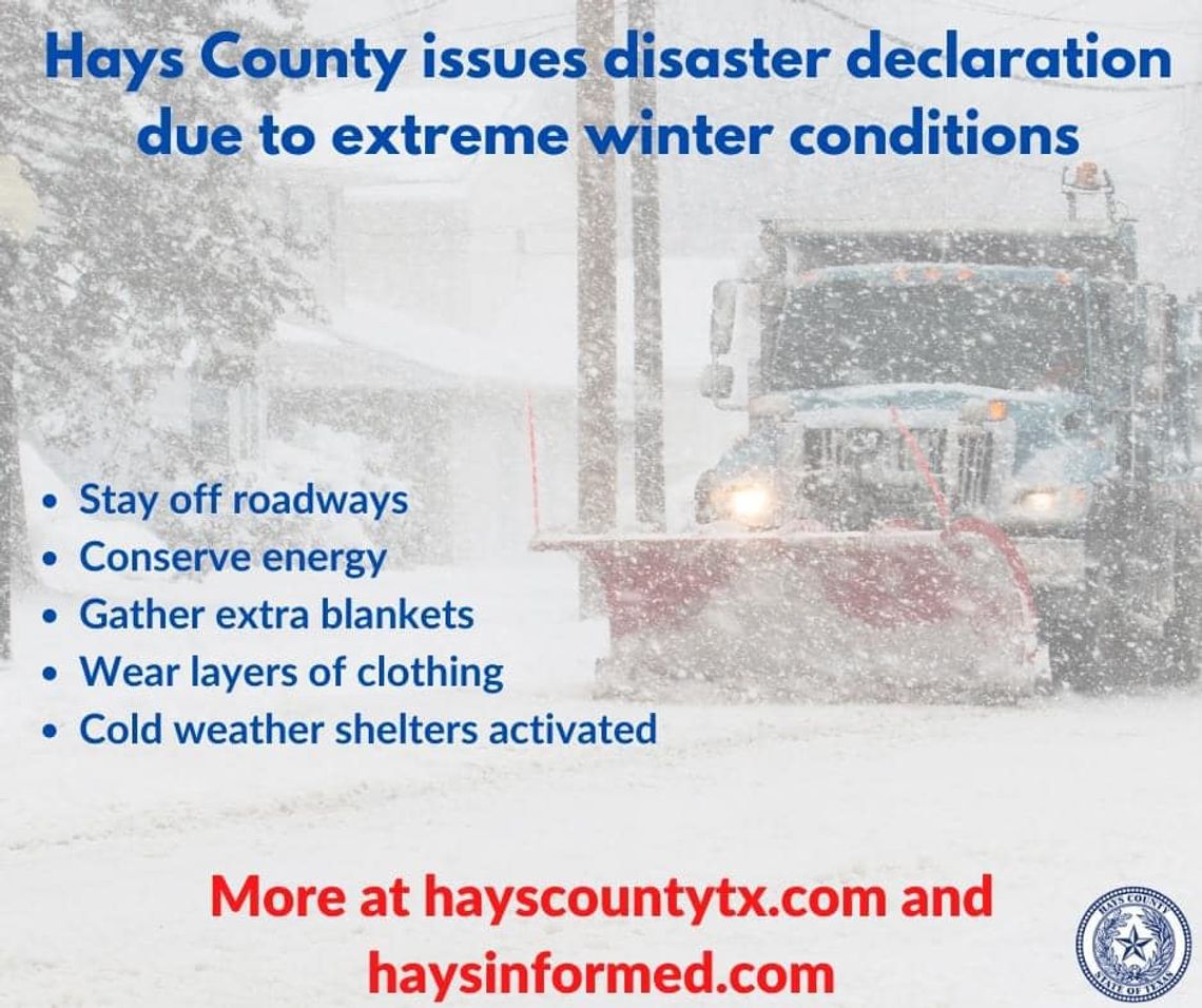 Hays County under local disaster declaration 