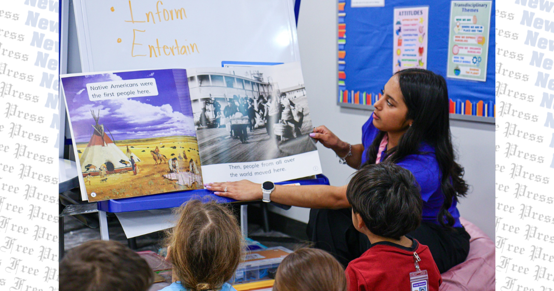 Kindergarten students learn about U.S. history
